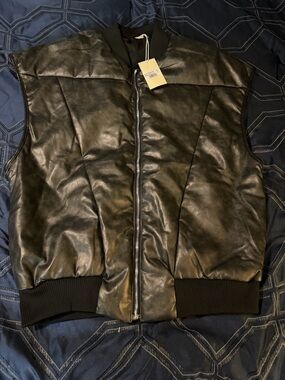MNML Black Faux Leather Puffer Vest